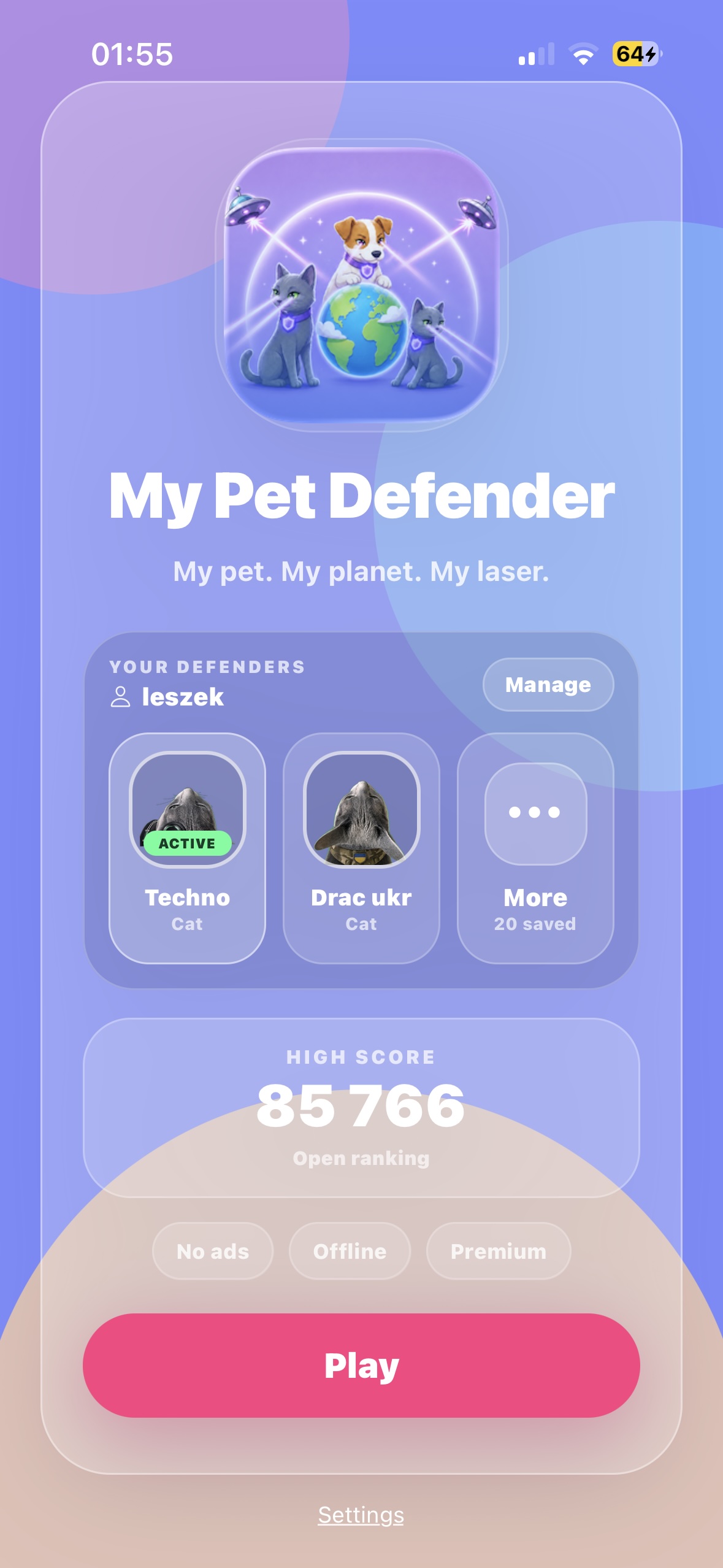 My Pet Defender home screen